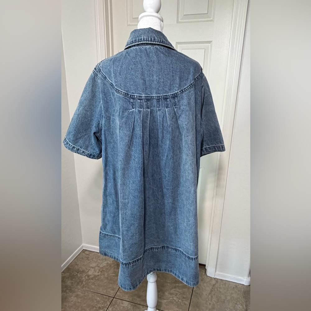 Free People Remino Collar Neck Short Sleeve Denim Mini Dress X-Large - Picture 5 of 12